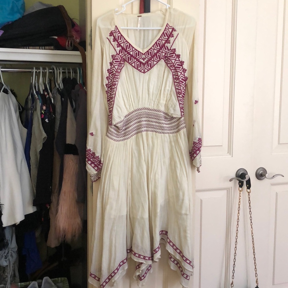 FREE PEOPLE magenta and white boho dress